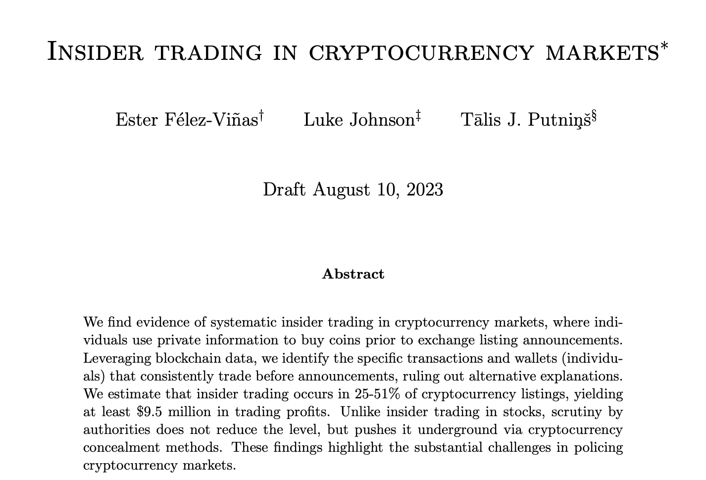 study on insider trading in the crypto sector