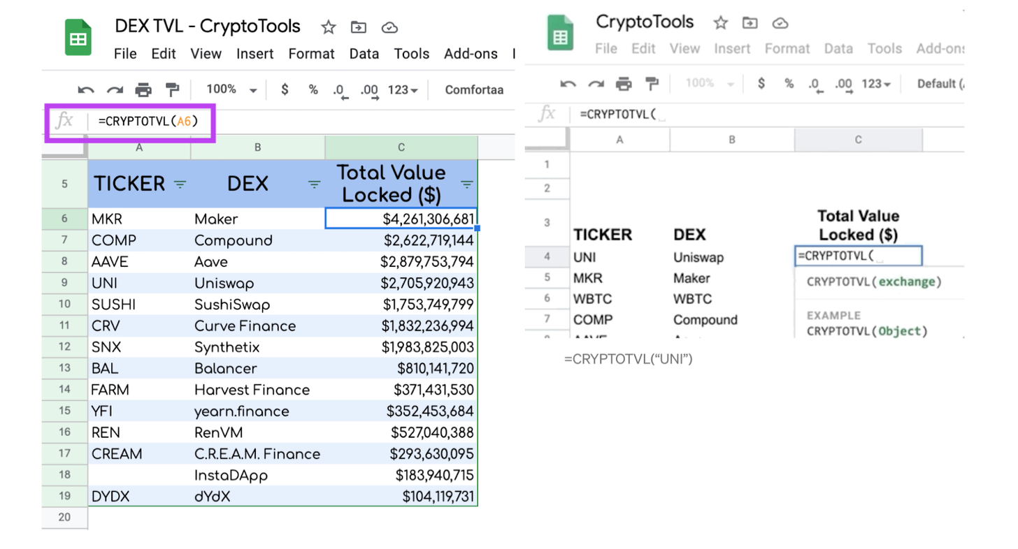Exporting DeFi Total Value Locked into a Google Sheets spreadsheet