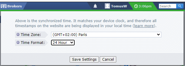 economic calendar time zone selection
