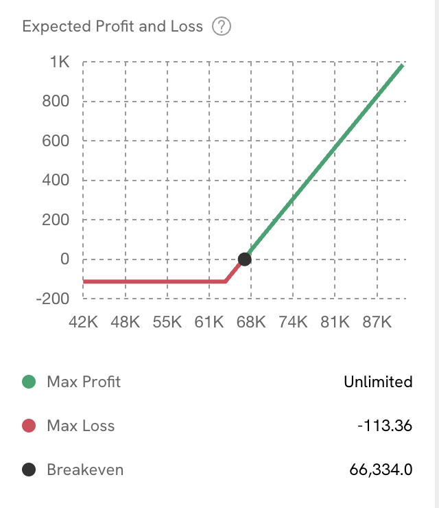 risk profile of a long option on bitcoin