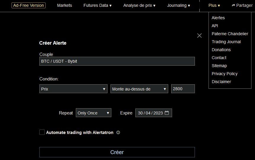 creating and receiving a trading alert